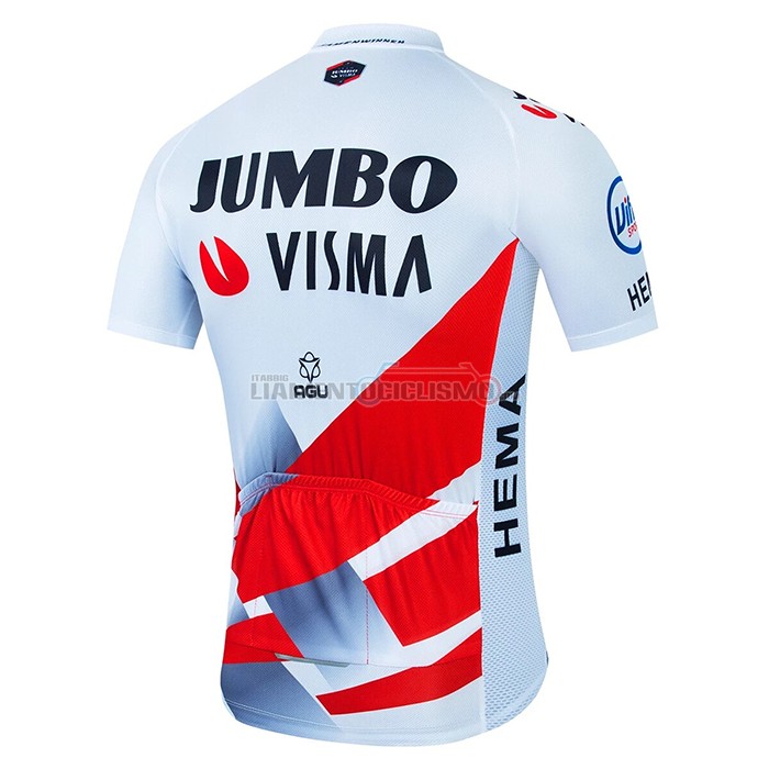 Abbigliamento Ciclismo Jumbo Visma Manica Corta 2022 Rosso Bianco